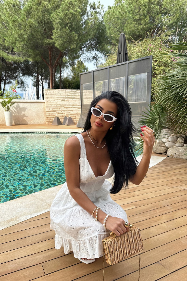 Beyaz Lovita Mini Elbise ATE8011 - EYYO