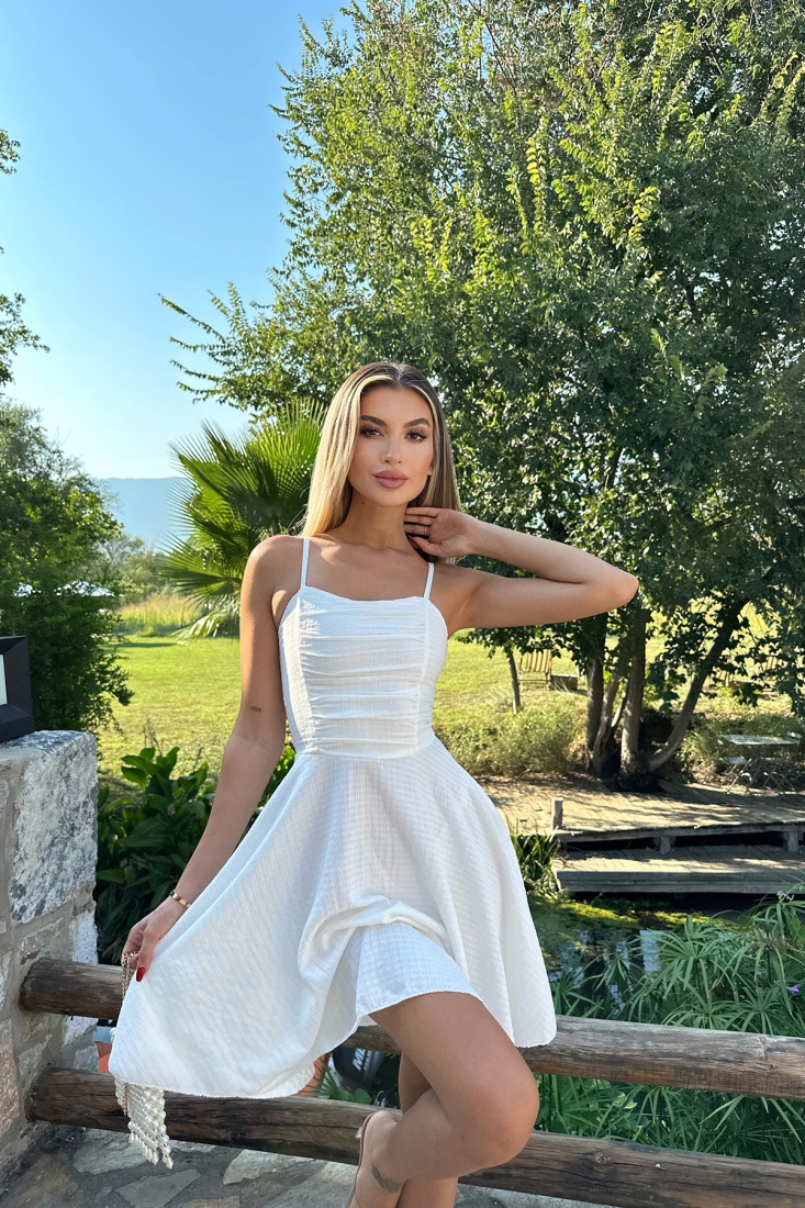 Beyaz Askılı Mini Elbise ATE8052 - EYYO