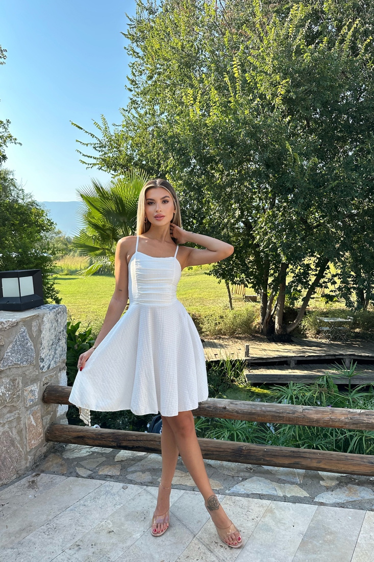 Beyaz Askılı Mini Elbise ATE8052 - EYYO