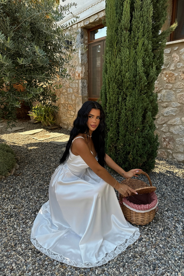 Beyaz Leslie Dantel Detaylı Elbise ATE-1003 