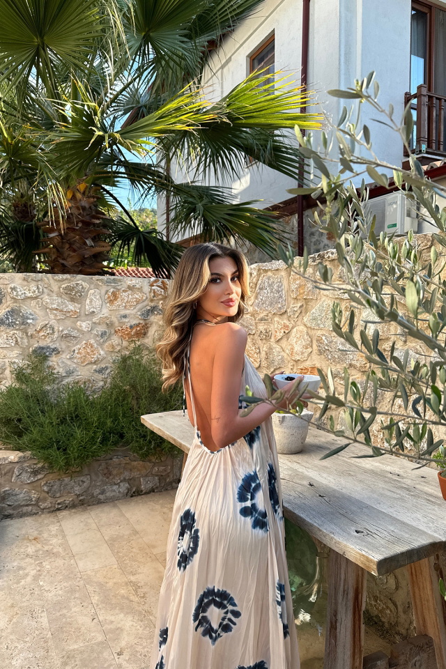 Beyaz Askılı Sırt Detay Uzun Elbise ATE7913 - 5