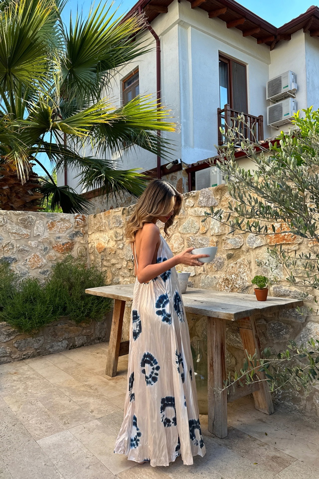 Beyaz Askılı Sırt Detay Uzun Elbise ATE7913 - 6