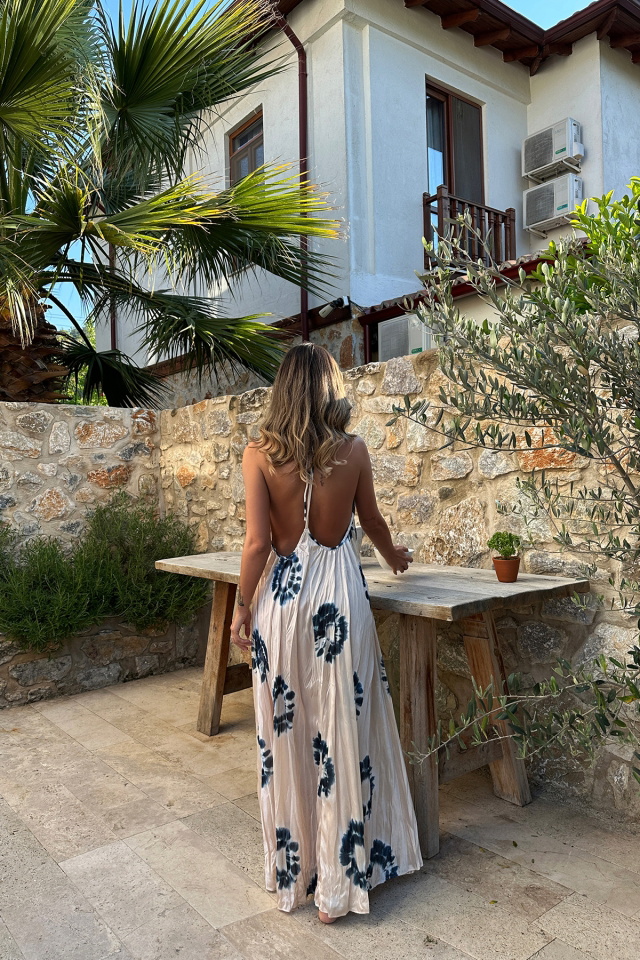 Beyaz Askılı Sırt Detay Uzun Elbise ATE7913 - 7