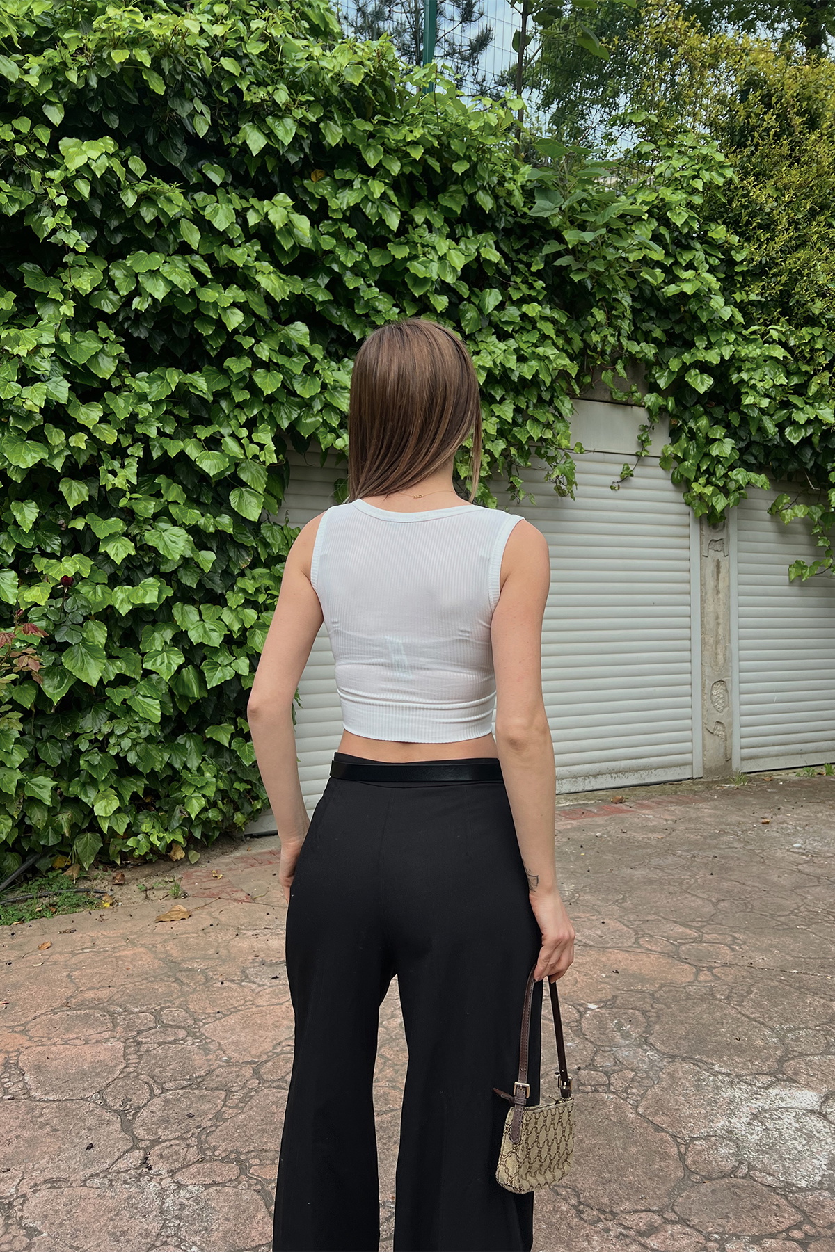 Beyaz Askılı Triko Crop Top - 3