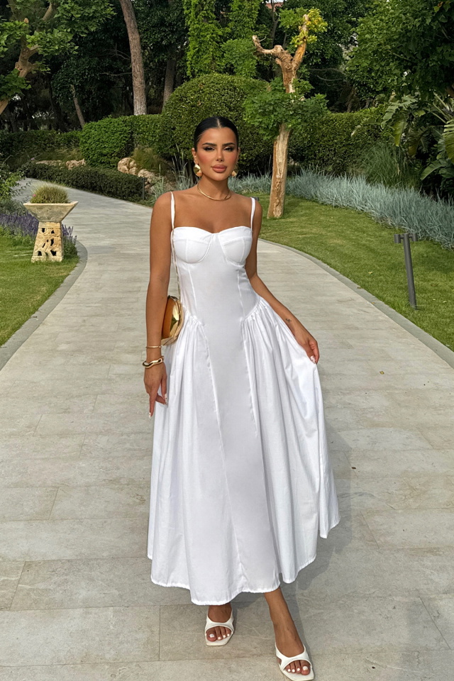 Beyaz Hanna Midi Boy Elbise ATE-1110 