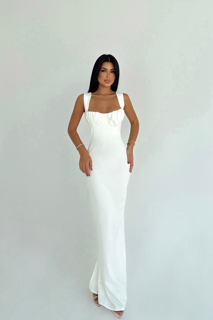 Beyaz Shawly Uzun Elbise ATE-3469 - EYYO