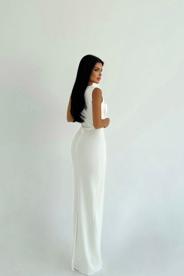 Beyaz Shawly Uzun Elbise ATE-3469 - 3