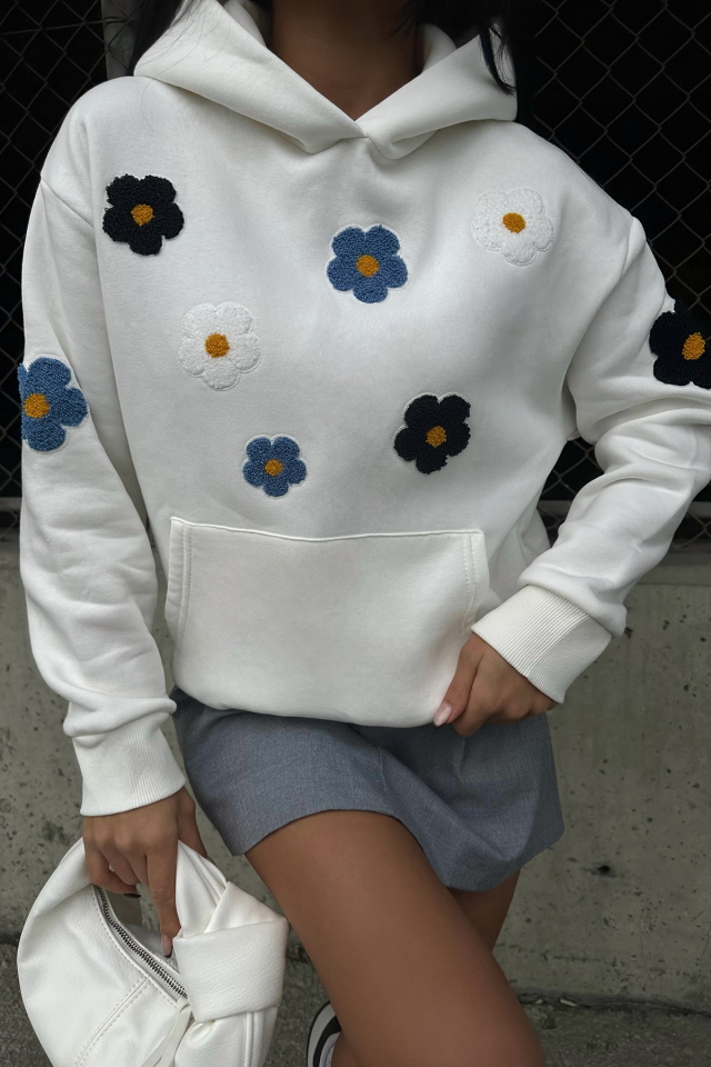 Beyaz Astrıd Çiçek Nakışlı Sweat ATE-0665 - 2