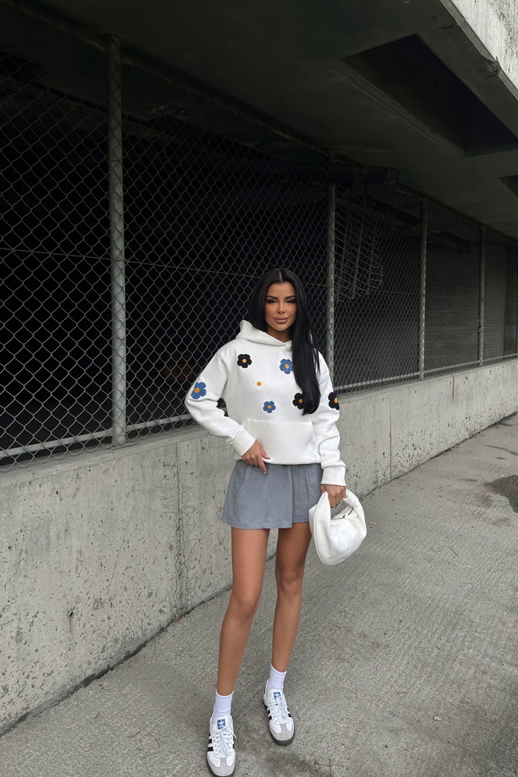 Beyaz Astrıd Çiçek Nakışlı Sweat ATE-0665 - EYYO