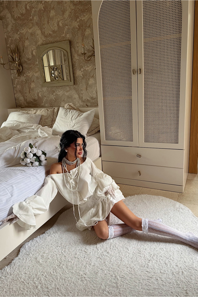 Beyaz Bağcık Detay Elbise ATE-2407 - 4