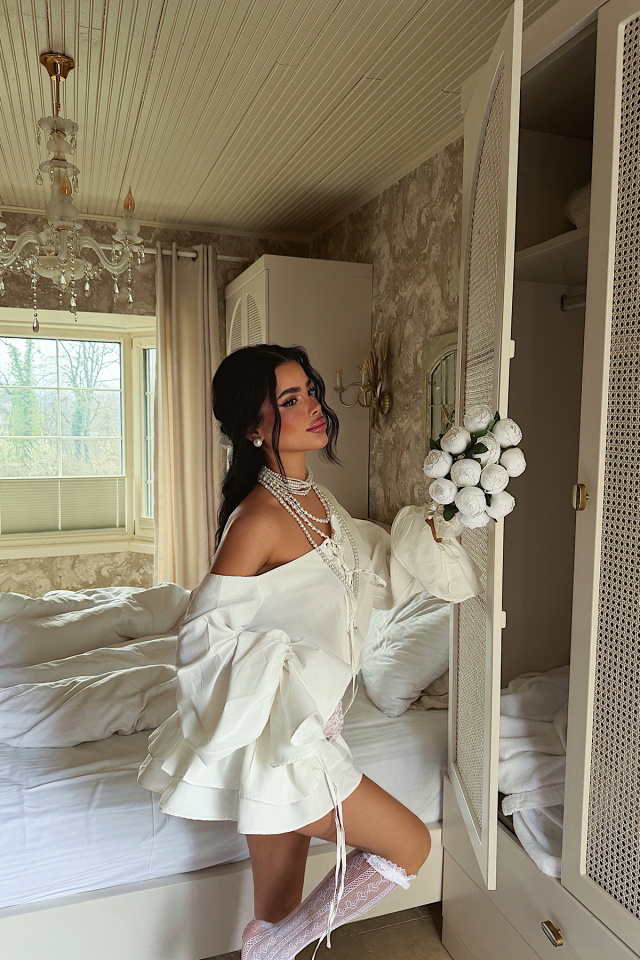 Beyaz Bağcık Detay Elbise ATE-2407 - 5