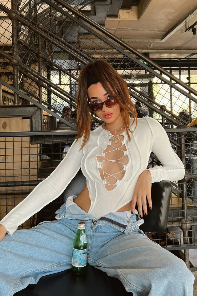 Beyaz Bağlamalı Badysuit ATE3303 - 3