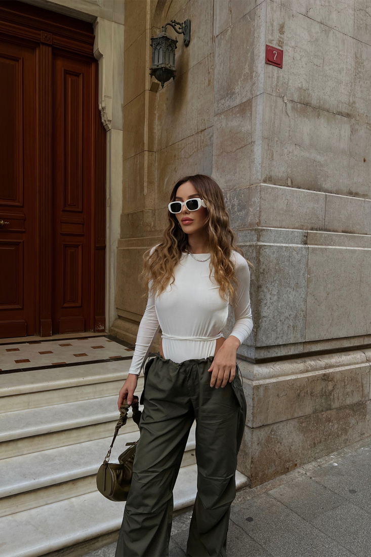 Beyaz Bağlamalı Bodysuit ATE2324 - EYYO