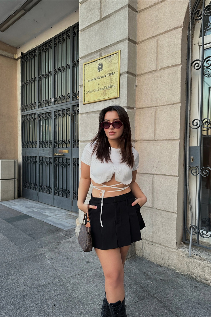 Beyaz Bağlamalı Crop Top ATE3970 - EYYO