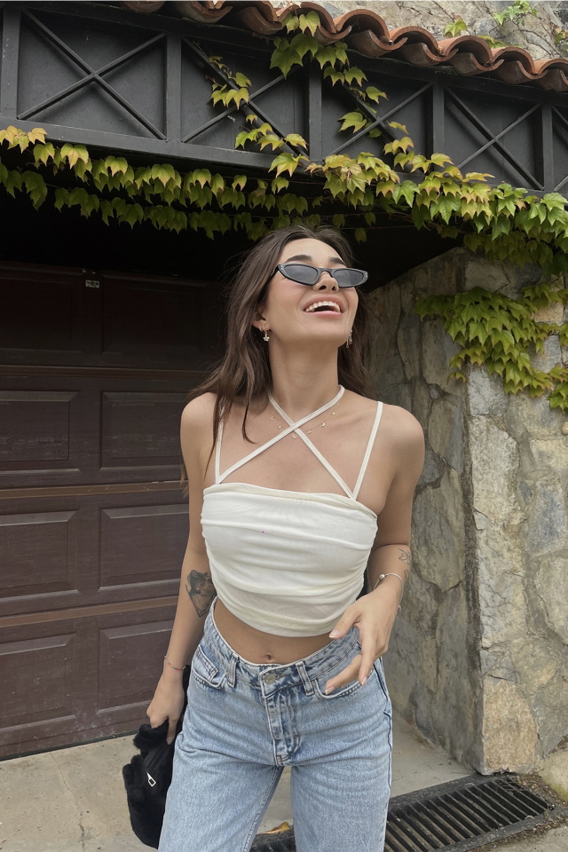 Beyaz Sırt Detay Bağlamalı Crop Top ATE6707 - 2