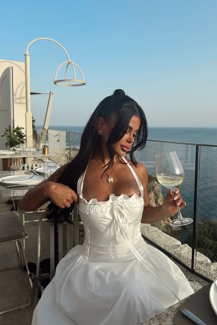 Beyaz Corfu Midi Elbise ATE-1538 - EYYO