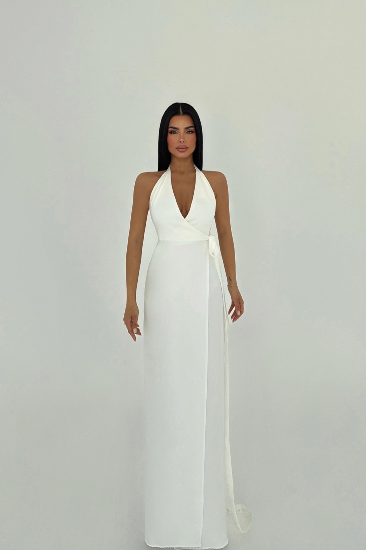 Beyaz Adria Uzun Elbise ATE-2608 - EYYO