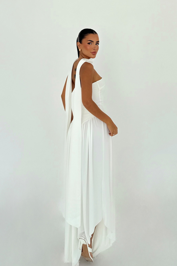 Beyaz Sinatra Uzun Elbise ATE-3501 - EYYO