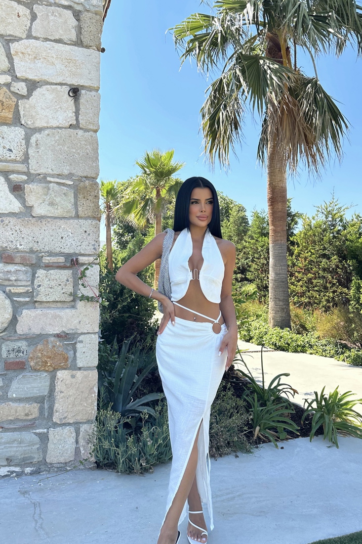 Beyaz Bağlamalı Etekli Takım ATE7545 - EYYO