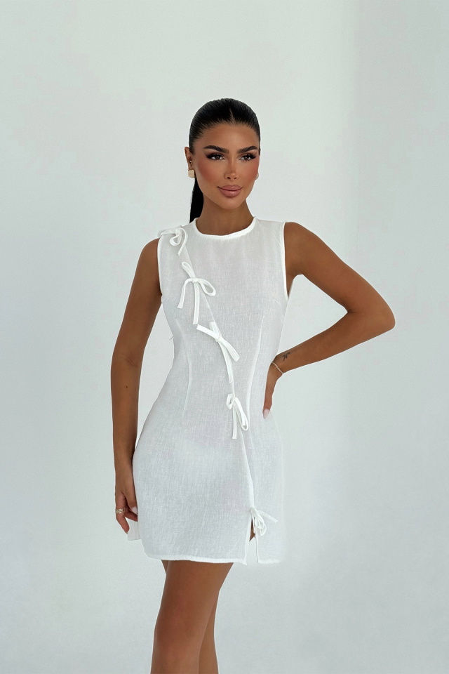 Beyaz Kathy Mini Fiyonklu Elbise ATE-3187 - 1