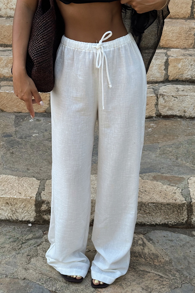 Beyaz Bağlamalı Pantolon ATE-3002 - 2