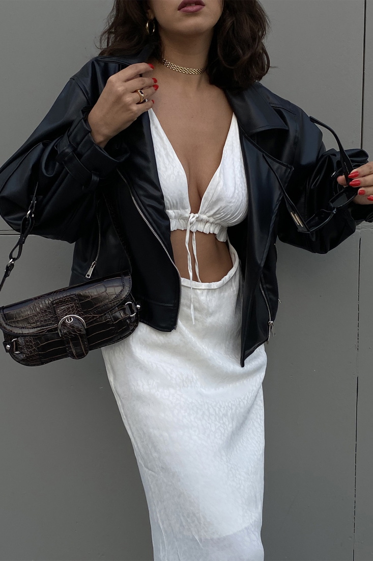 Beyaz Bağlamalı Uzun Elbise ATE2360 - EYYO