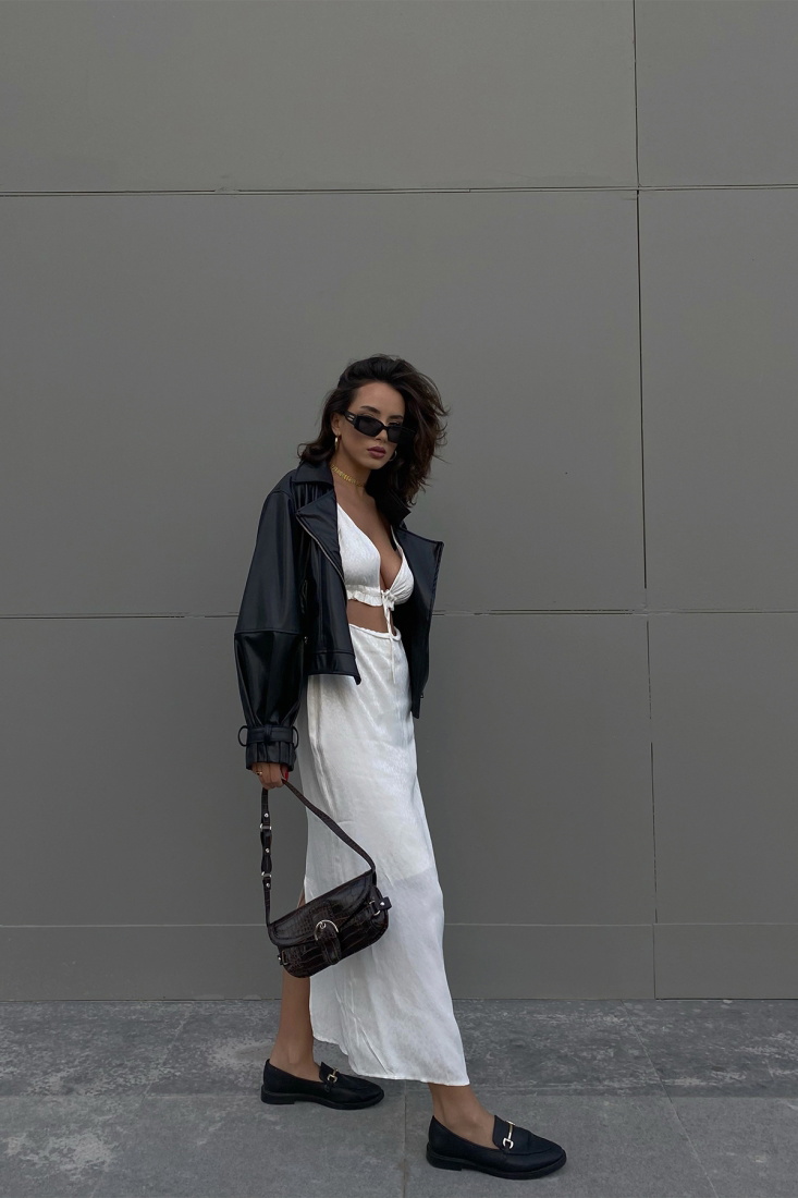 Beyaz Bağlamalı Uzun Elbise ATE2360 - EYYO