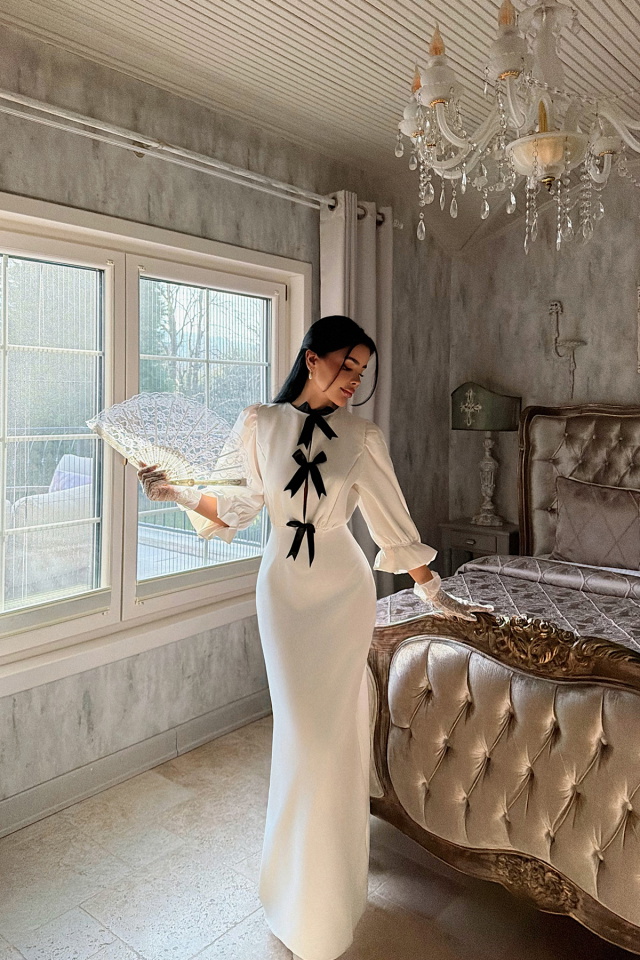 Beyaz Adelisa Fiyonklu Elbise ATE-1792 - 1