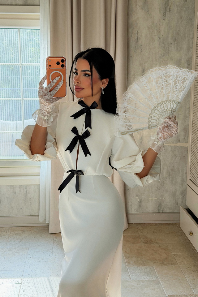 Beyaz Adelisa Fiyonklu Elbise ATE-1792 - 3