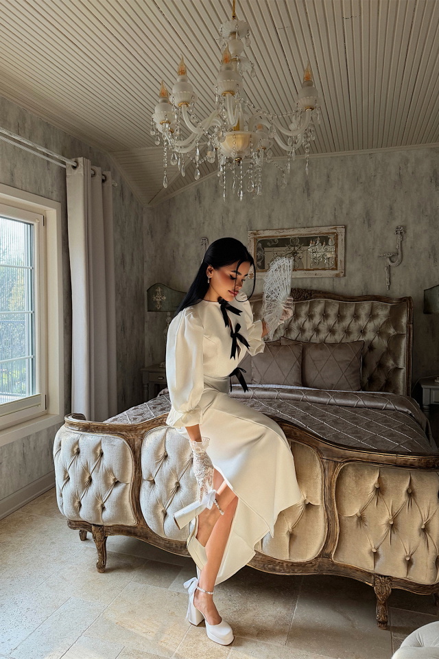 Beyaz Adelisa Fiyonklu Elbise ATE-1792 - 5