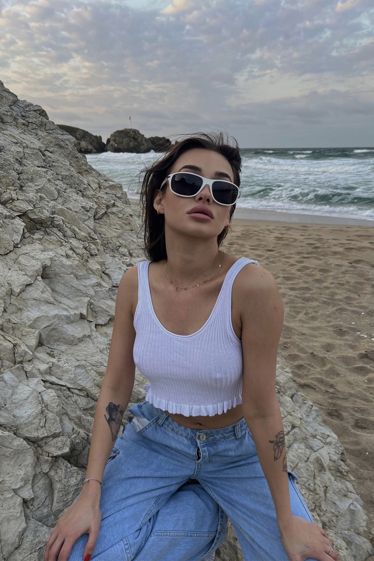 Beyaz Basic Askılı Crop Top ATE3939 - EYYO