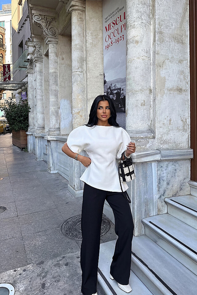 Beyaz Solendra Bluz -
