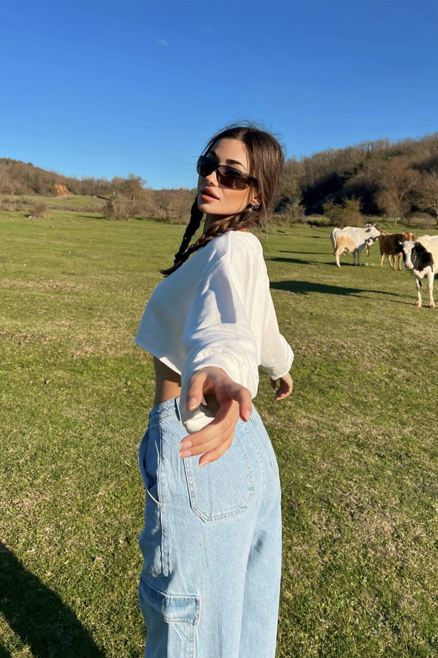 Beyaz Basic Crop Top ATE3144 - 3