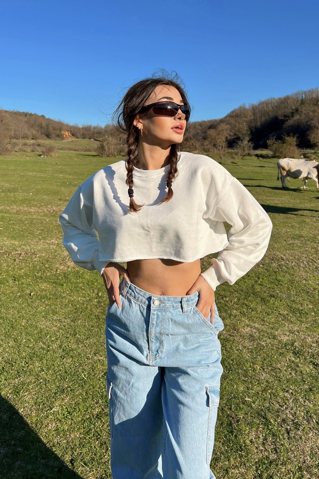 Beyaz Basic Crop Top ATE3144 - 1
