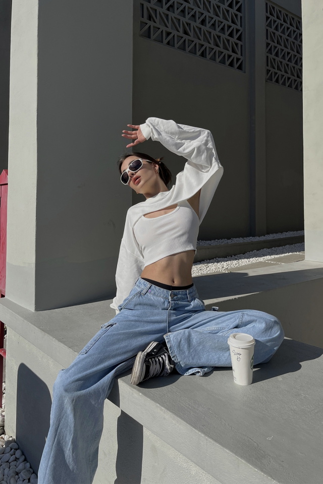 Beyaz İkili Crop Top ATE5107 - 2