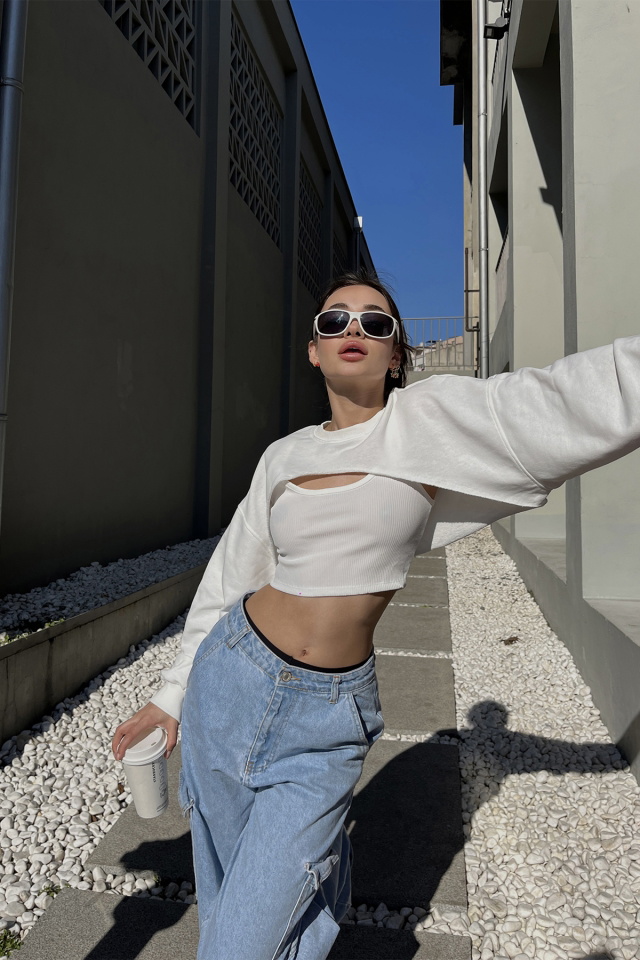 Beyaz İkili Crop Top ATE5107 - 1
