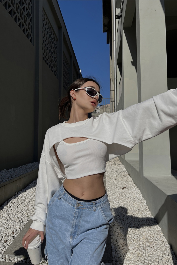 Beyaz İkili Crop Top ATE5107 - EYYO