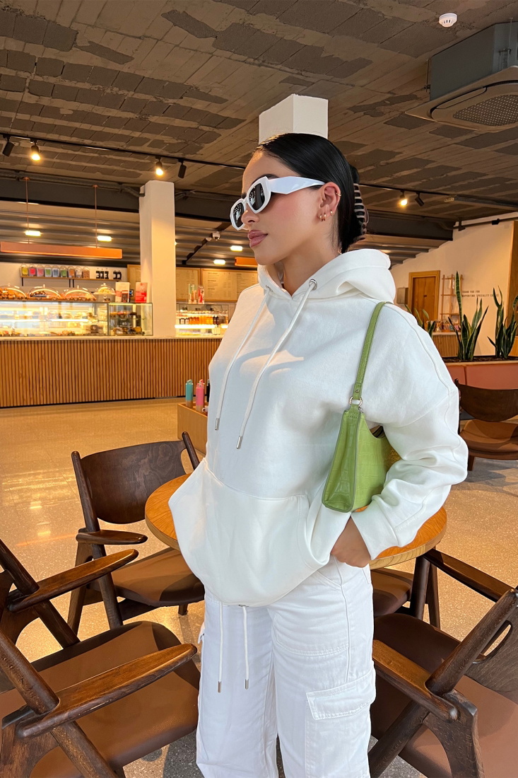 Beyaz Basic Kapşonlu Sweat ATE1971 - KTN