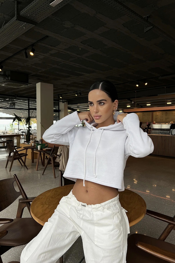 Beyaz Basic Kapşonlu Sweat ATE2168 - EYYO
