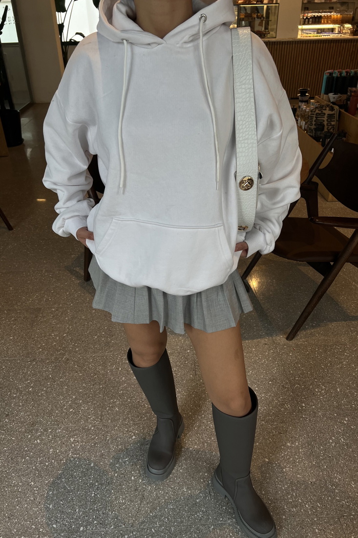 Beyaz Basic Kapşonlu Sweat ATE2955 - EYYO