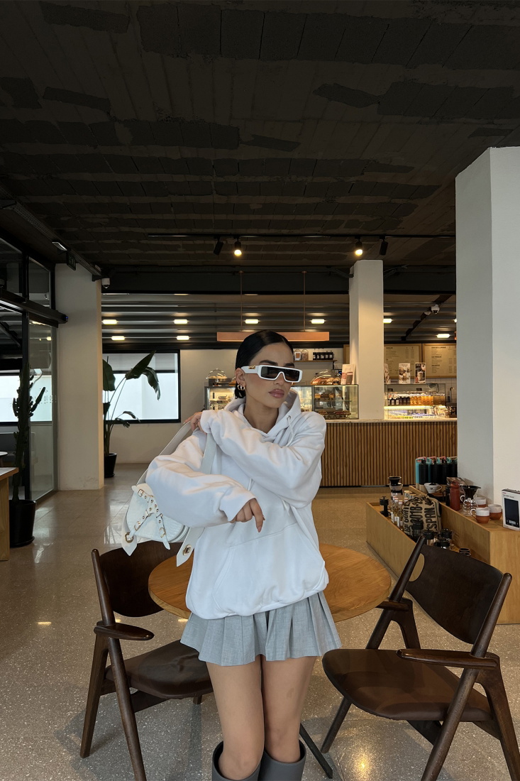 Beyaz Basic Kapşonlu Sweat ATE2955 - EYYO