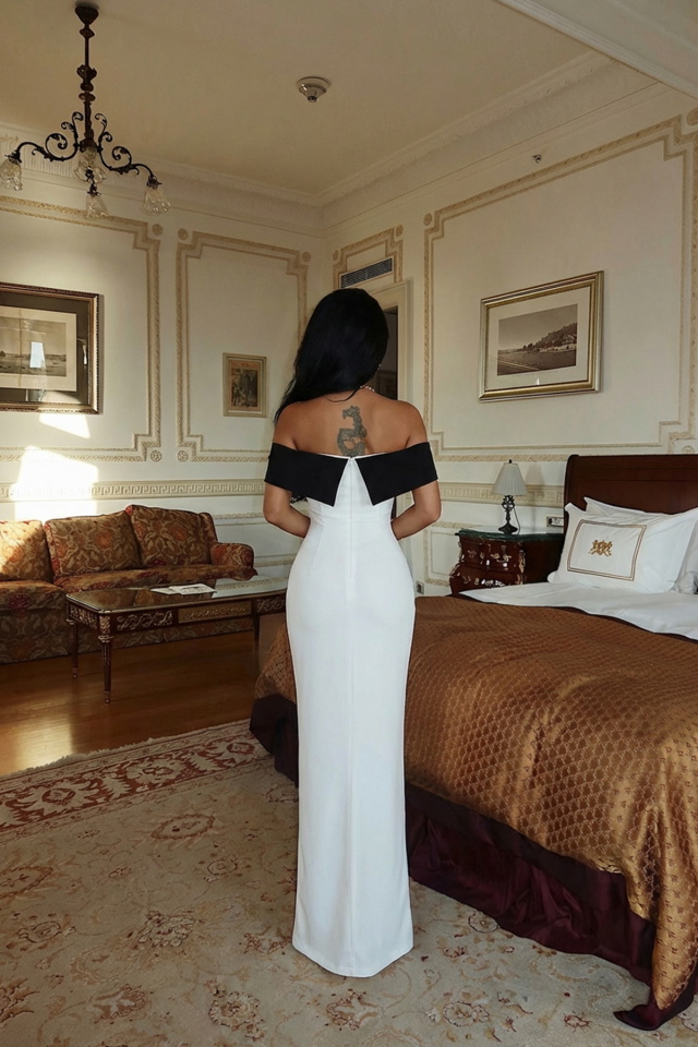 Beyaz Raina Çift Renk Elbise ATE-2695 - 2