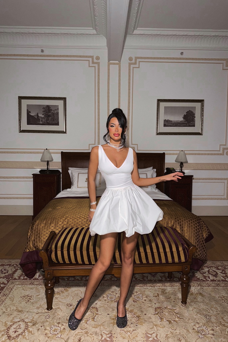 Beyaz Alyce Balon Elbise ATE-1728 - EYYO