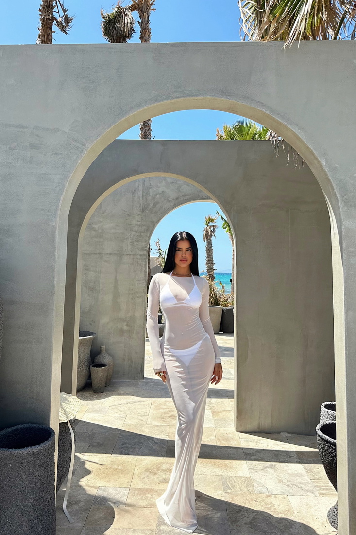 Beyaz Eliza Tül Plaj Elbisesi ATE-1054 - EYYO