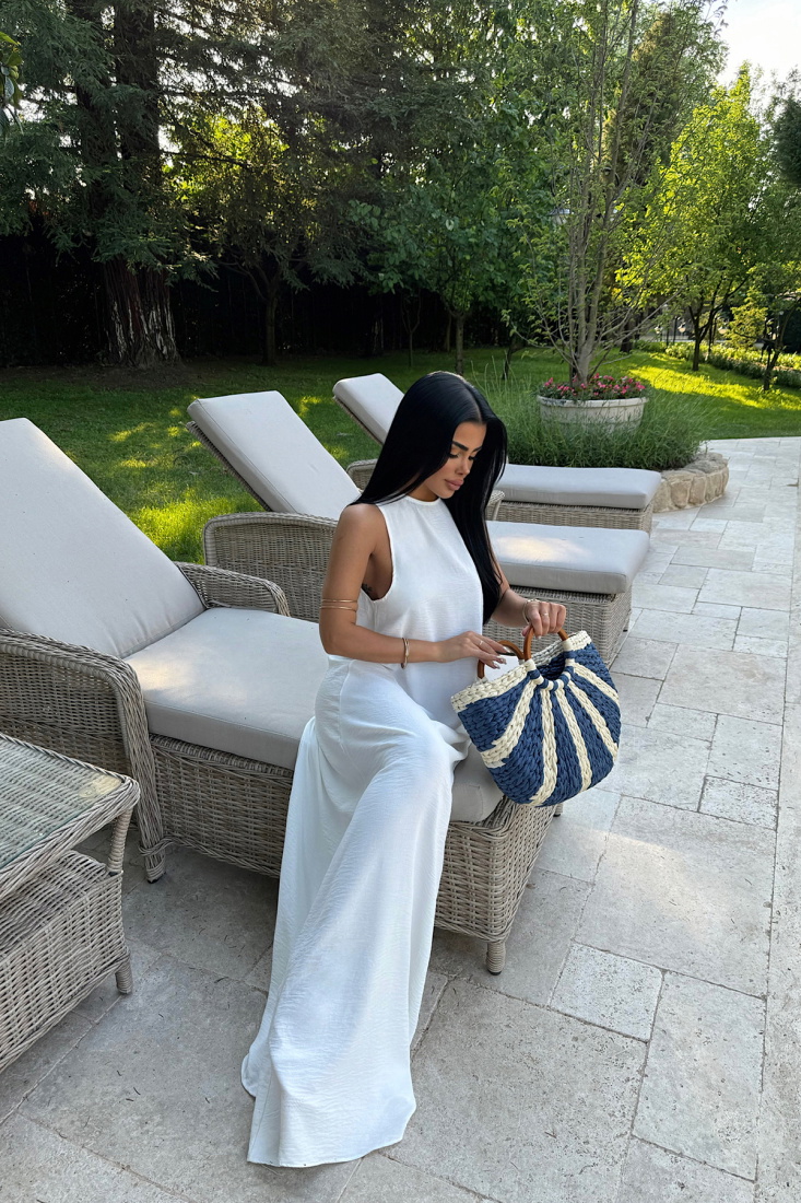 Beyaz İlona Uzun Salaş Elbise ATE-1060 - EYYO