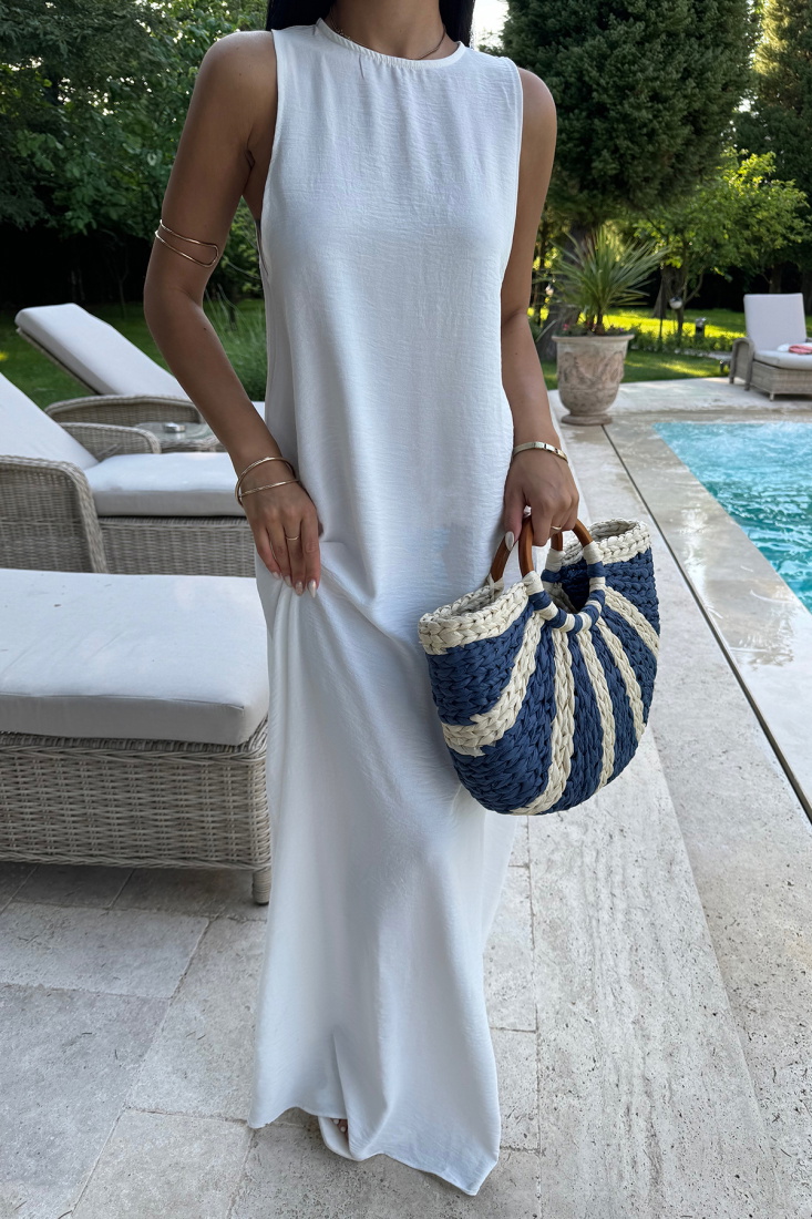 Beyaz İlona Uzun Salaş Elbise ATE-1060 - EYYO