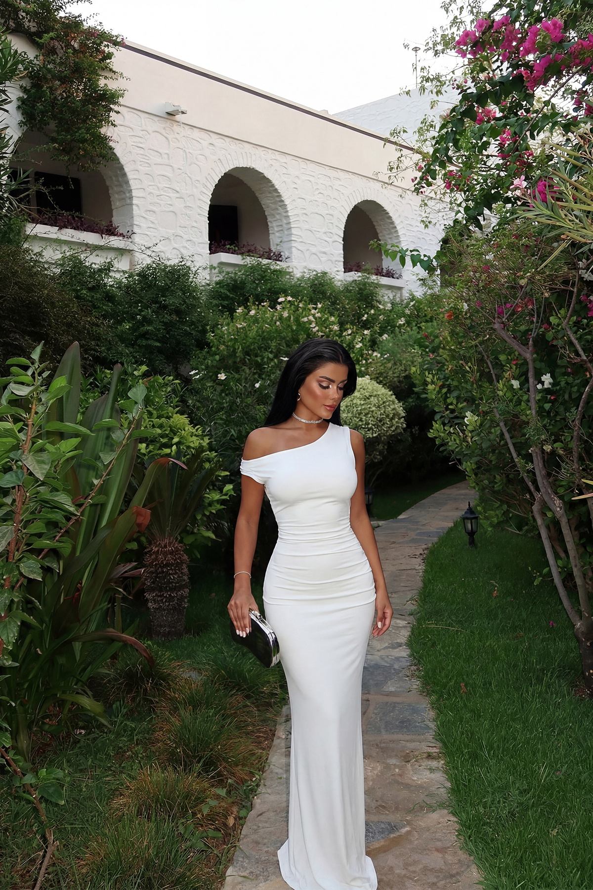 Beyaz Basic Uzun Elbise ATE3426 (1)