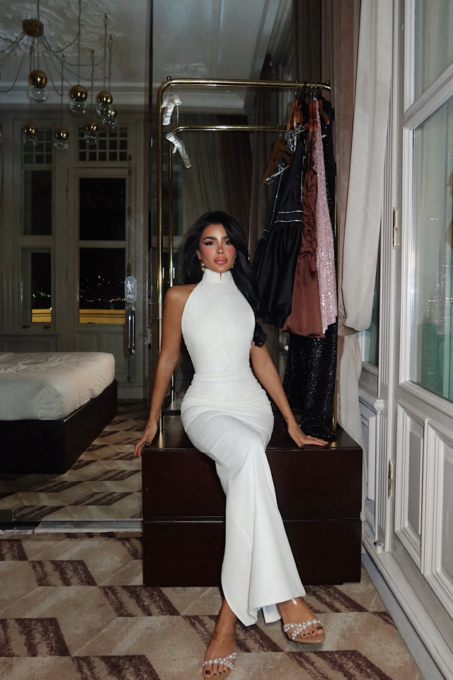 Beyaz Doria Uzun Elbise ATE-3615 - 4