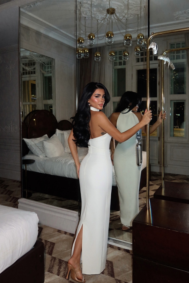 Beyaz Doria Uzun Elbise ATE-3615 - 5