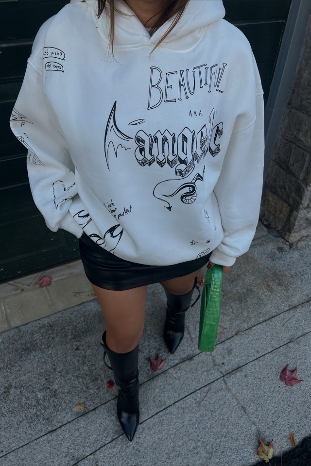 Beyaz Baskılı Kapşonlu Sweat ATE2551 - 2